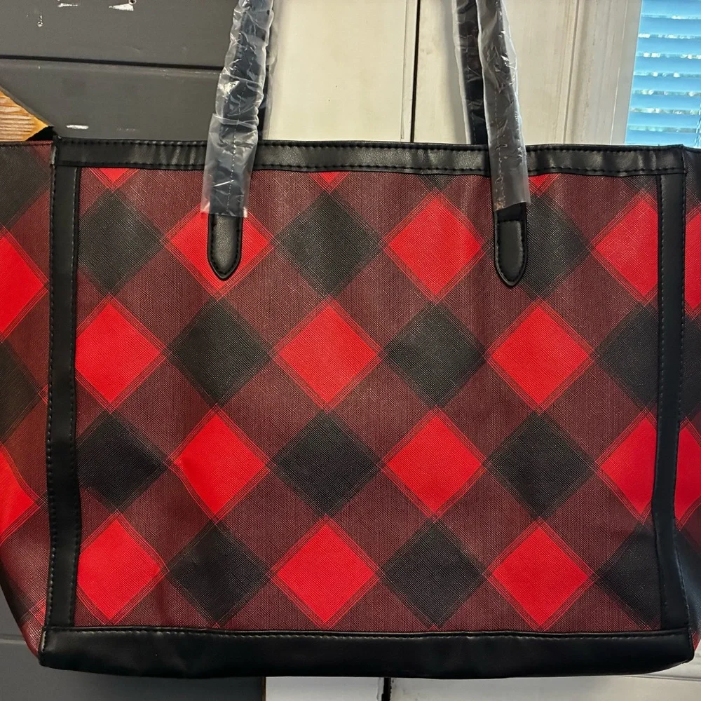 Victoria's Secret Red and Black Checkered Tote Bag
